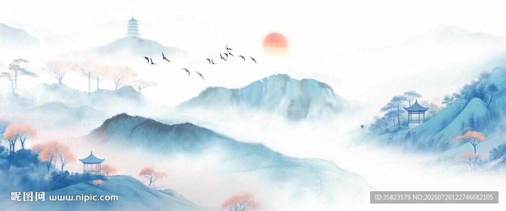 新中式水墨山水画