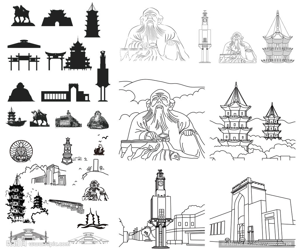 泉州福建城市建筑剪影地标插画