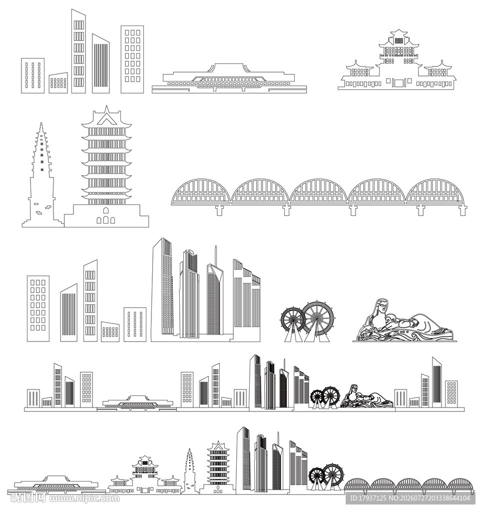 兰州甘肃城市建筑剪影地标插画