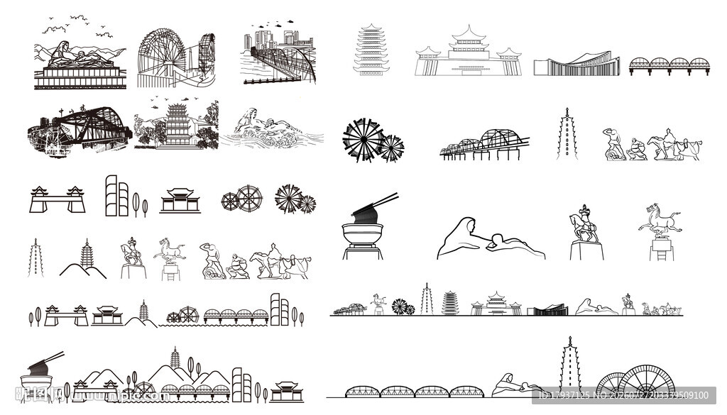 兰州甘肃城市建筑剪影地标插画