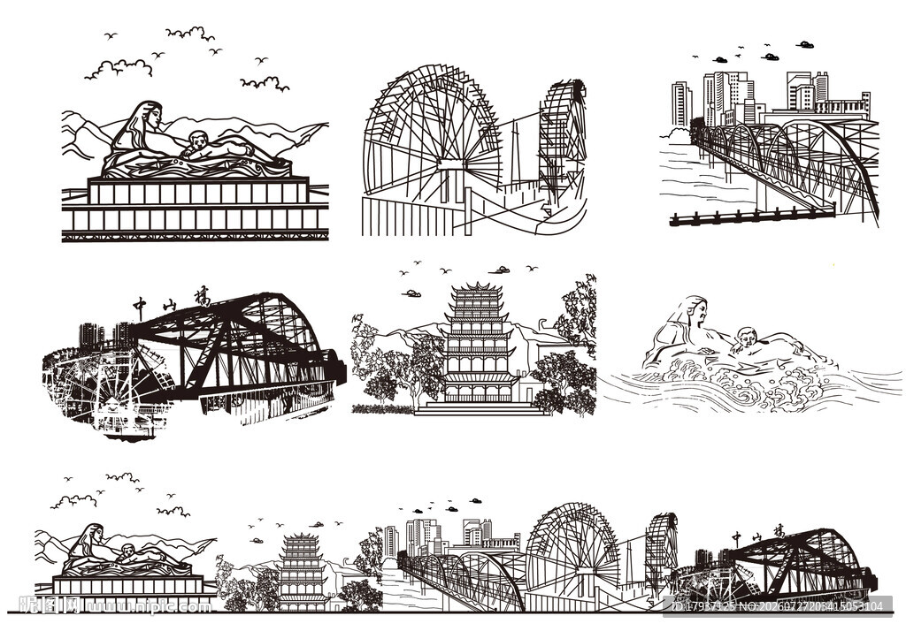 兰州甘肃城市建筑剪影地标插画