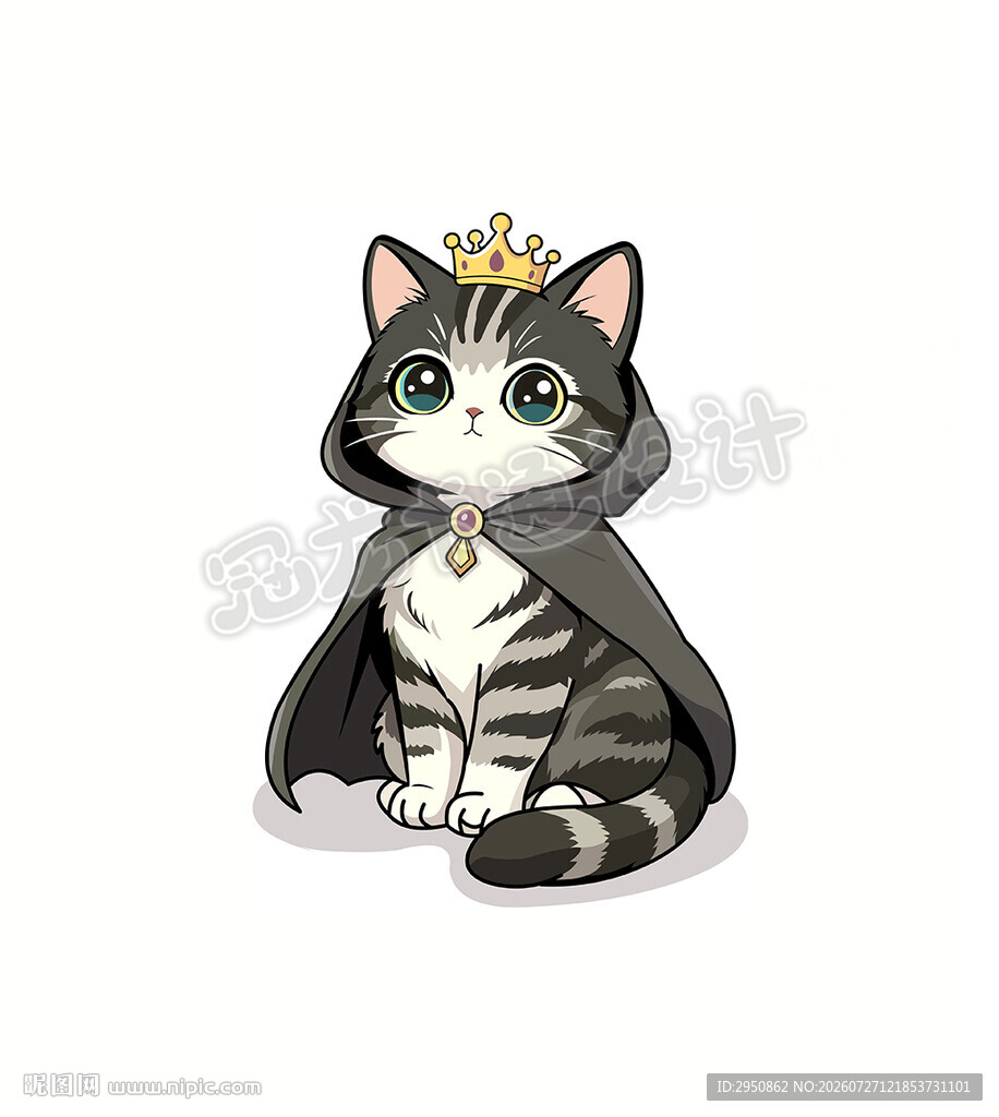 戴皇冠披风的可爱猫咪