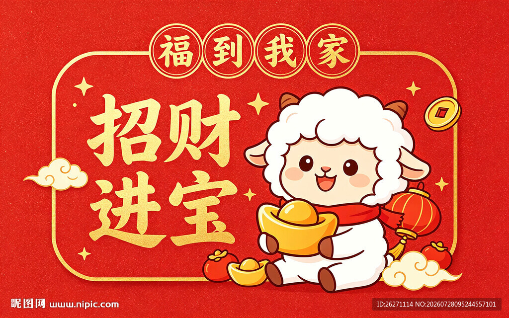 招财进宝小羊送福图