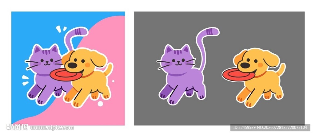 可爱猫狗卡通图案设计