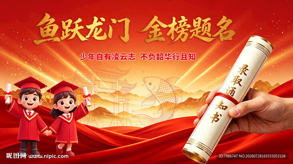 金榜题名鱼跃龙门喜庆背景