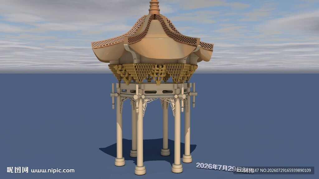 海上中式凉亭3D模型