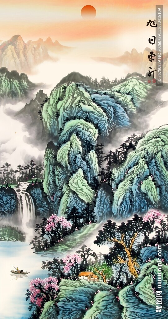 竖幅山水国画美景图