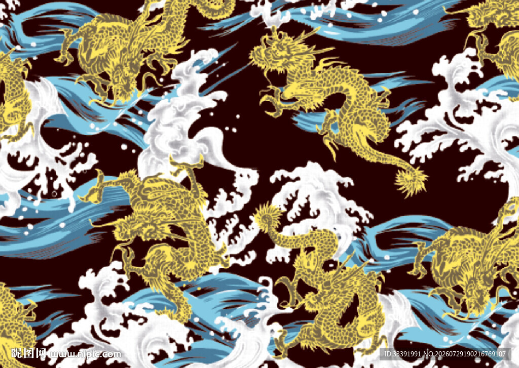 龙纹海浪图案设计素材