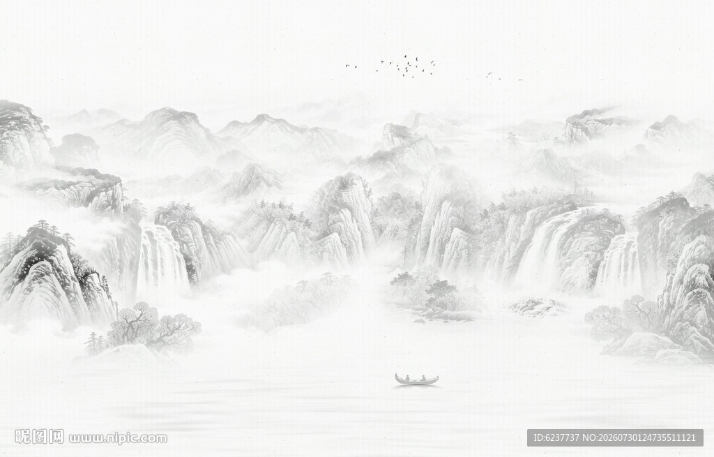 新中式水墨山水背景墙壁画壁纸