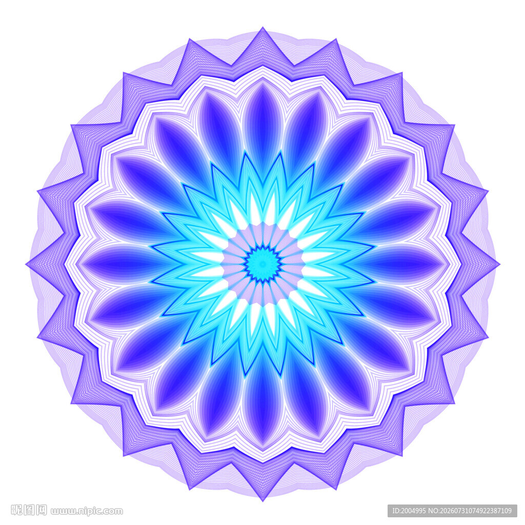 梦幻蓝紫色圆形蓝紫色团花印花