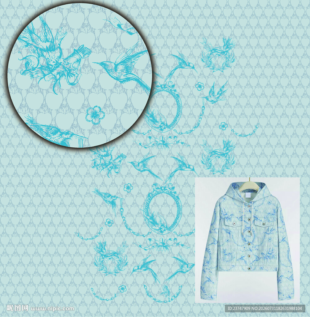 浅蓝色花纹服装图案设计