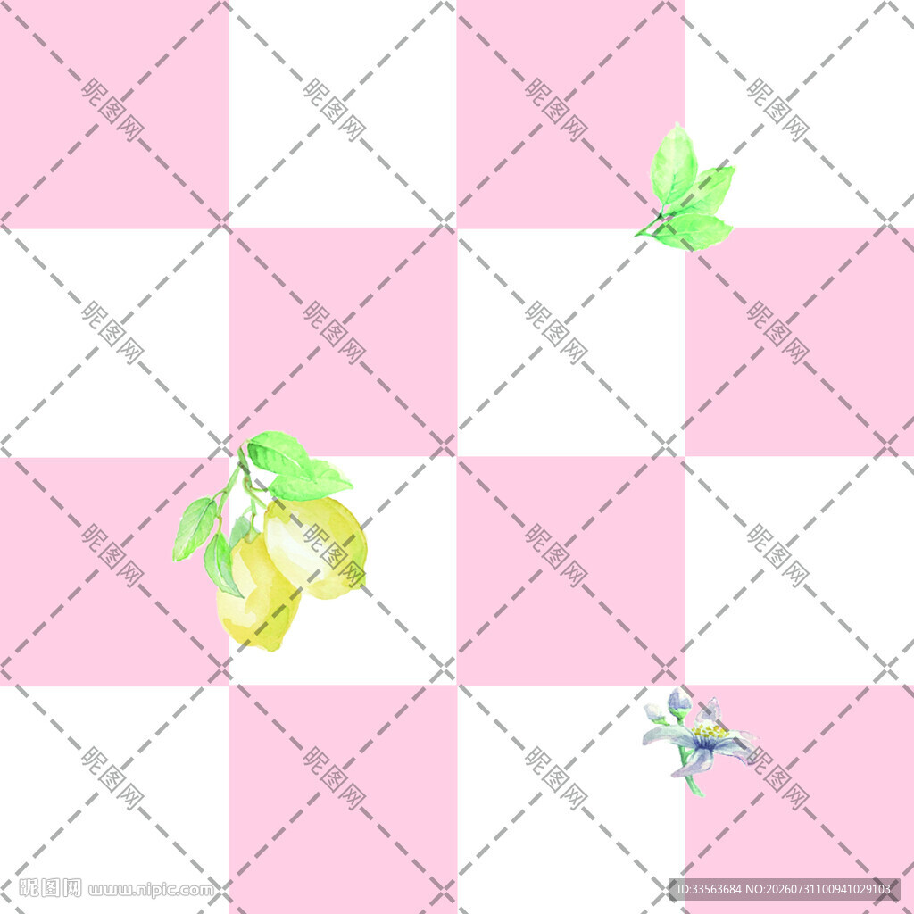 粉色格子背景水果装饰图