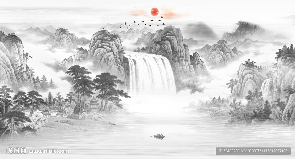 水墨山水背景墙