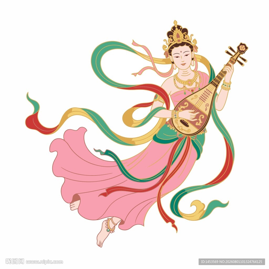 飞天神女弹奏乐器图