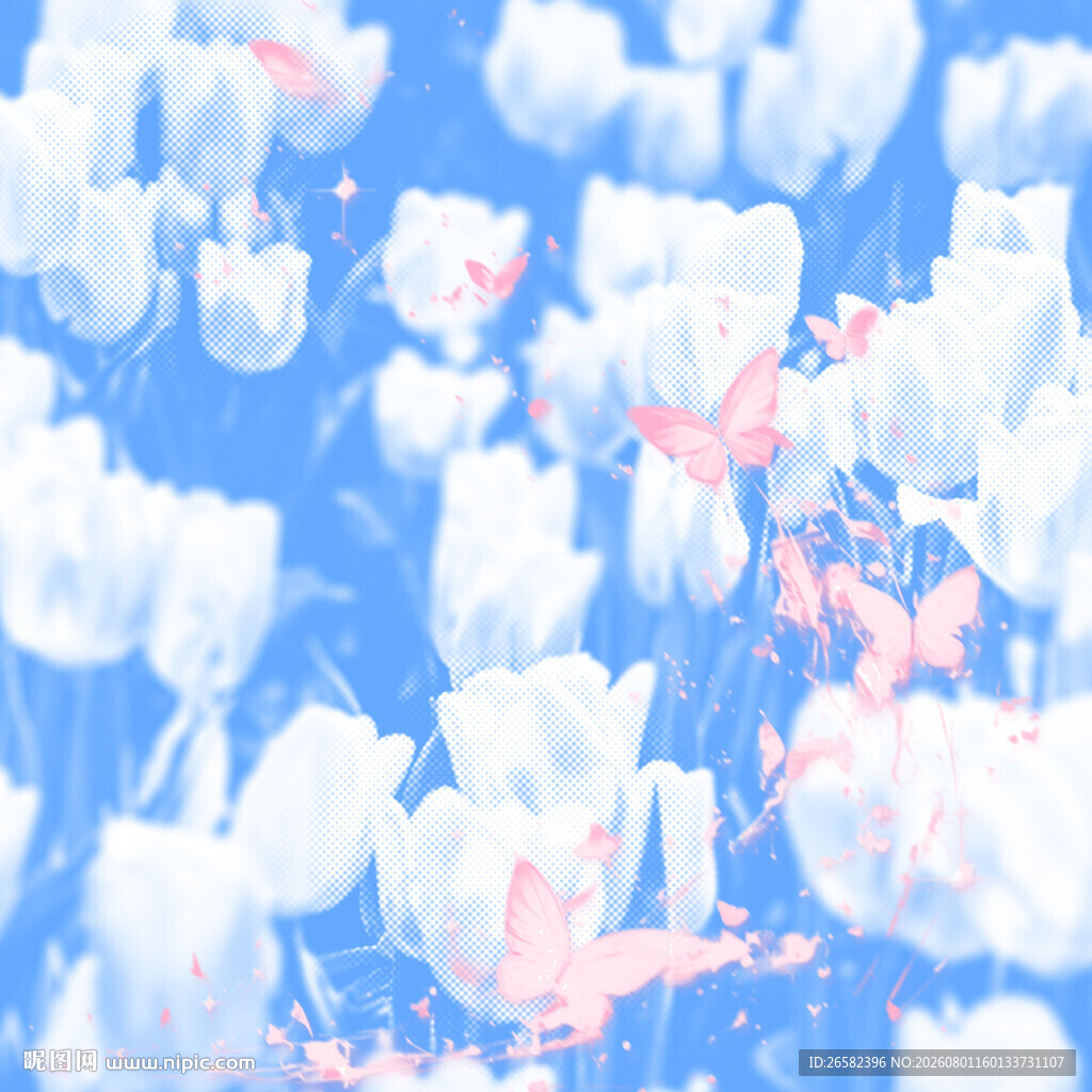 梦幻蓝白花朵景观