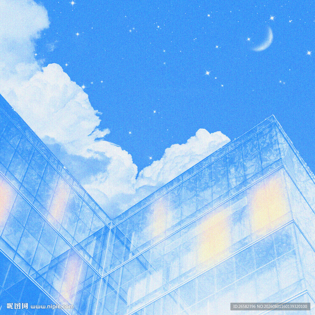 梦幻蓝空下的城市建筑