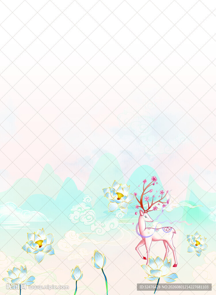 梦幻花卉与音符插画背景