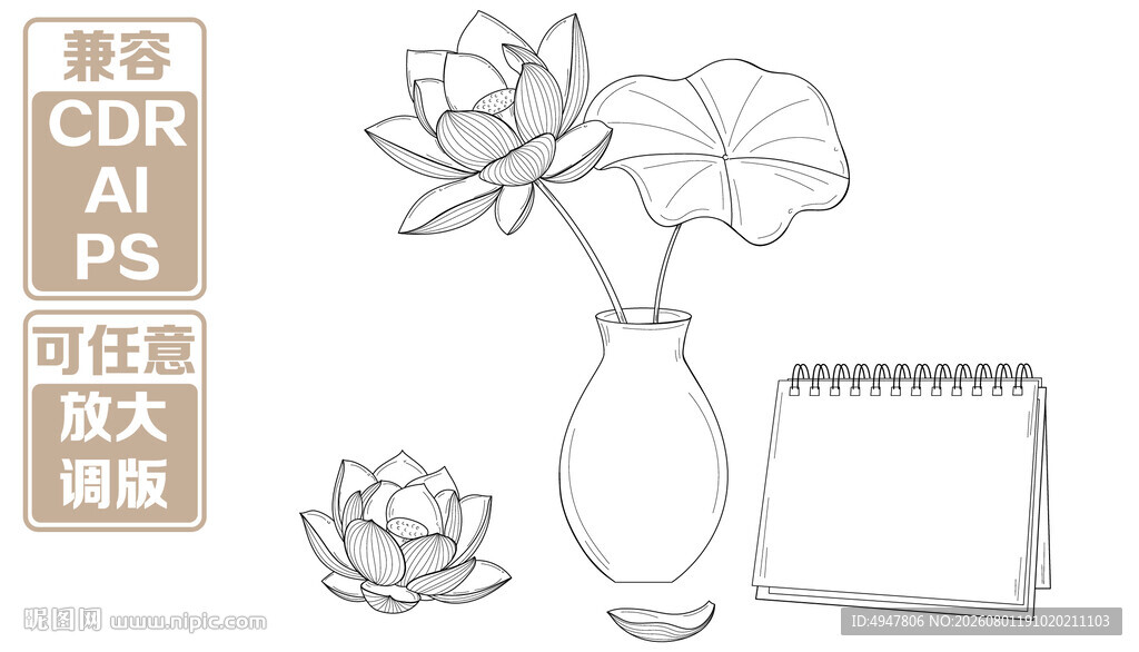 简约荷花插画 矢量