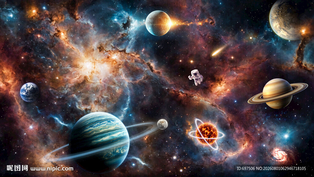 梦幻宇宙星云太空宇航员星球背景