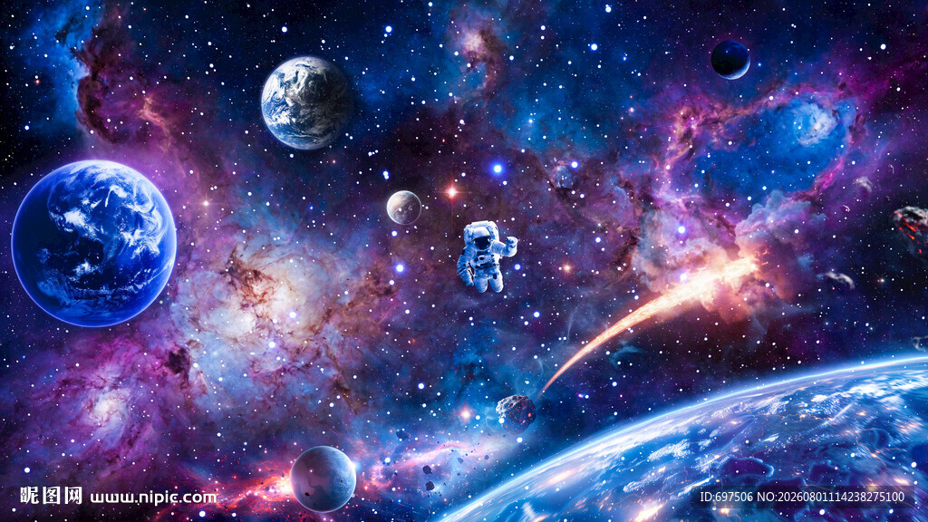 太空宇航员星球璀璨宇宙星空背景