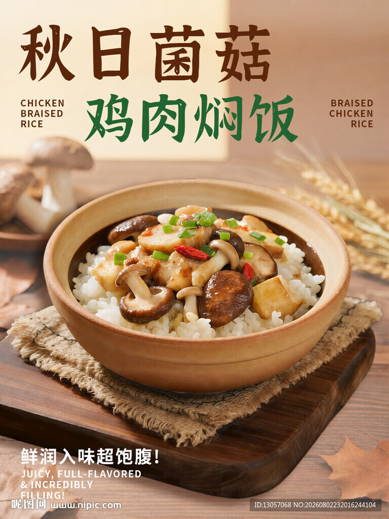 秋日美味鸡肉蘑菇焖饭