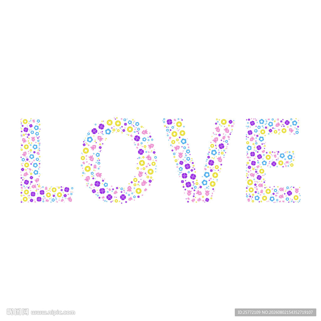 彩色花朵几何组成的LOVE字样