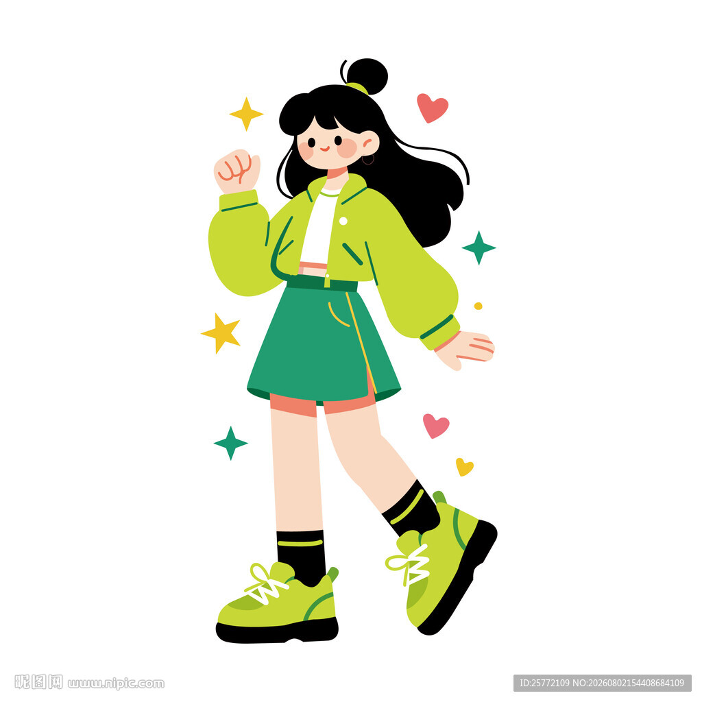 扁平风插画活力少女