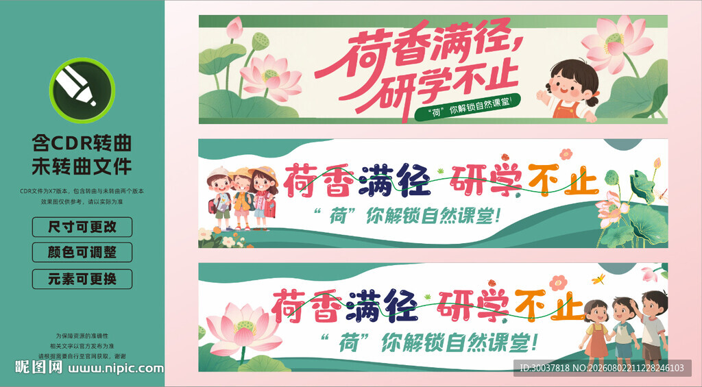 户外荷花 研学海报 彩色横幅