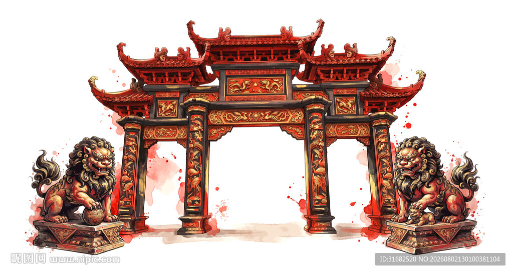 中式传统牌坊建筑景观