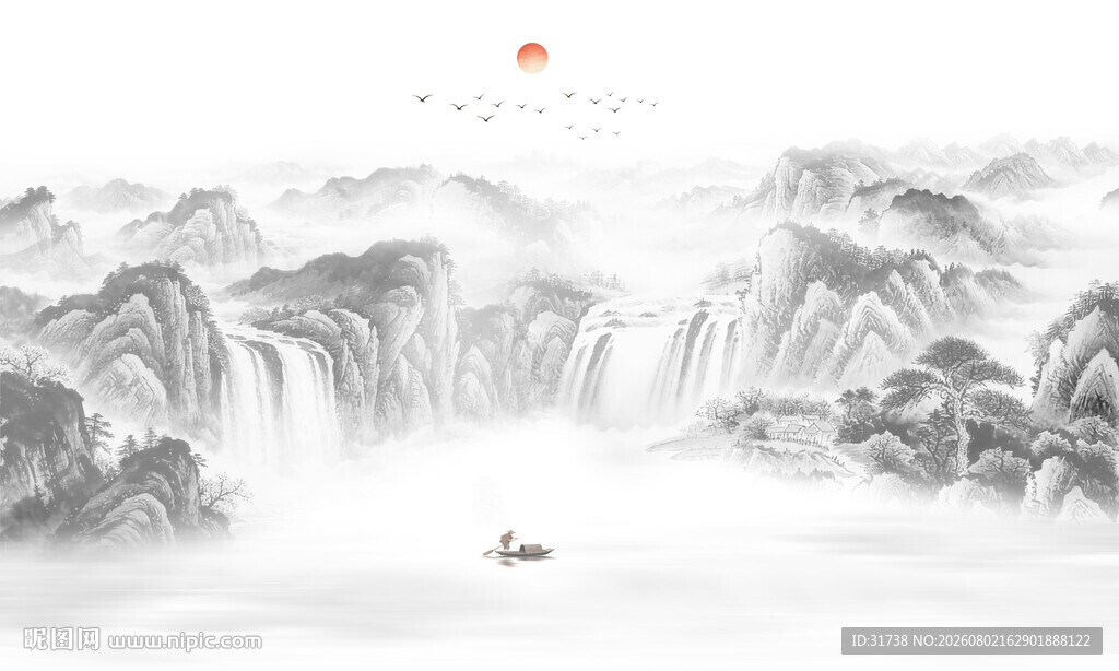 山水意境中国风水墨画
