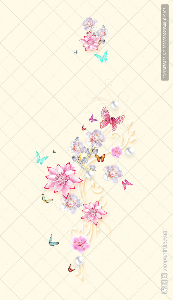 手绘粉色花卉汉服