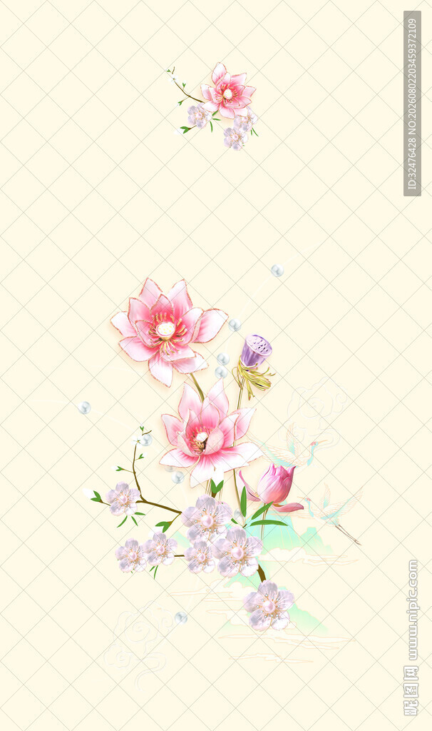 手绘粉色花卉图案