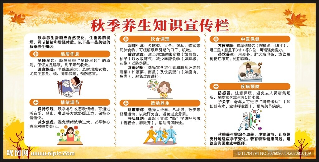 秋季养生知识宣传栏
