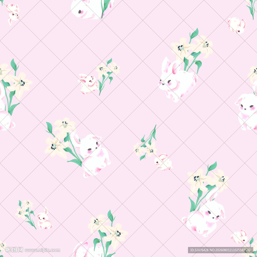 粉色花卉兔子