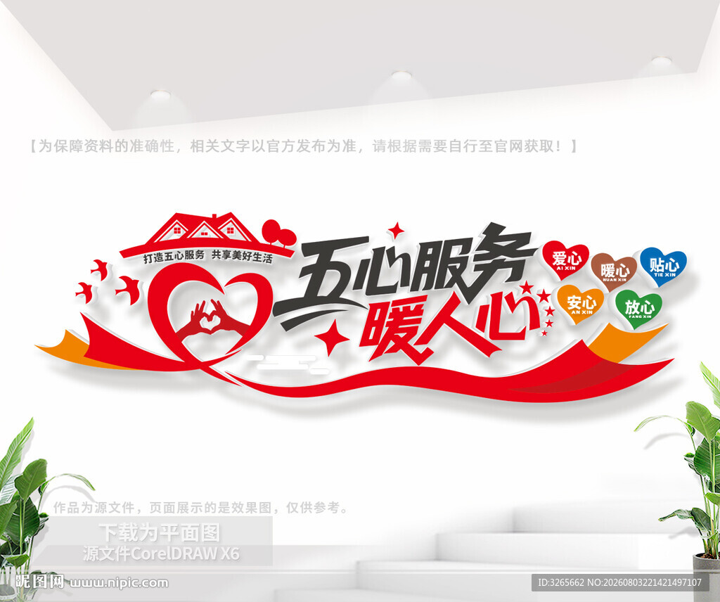 五心服务暖人心文化墙