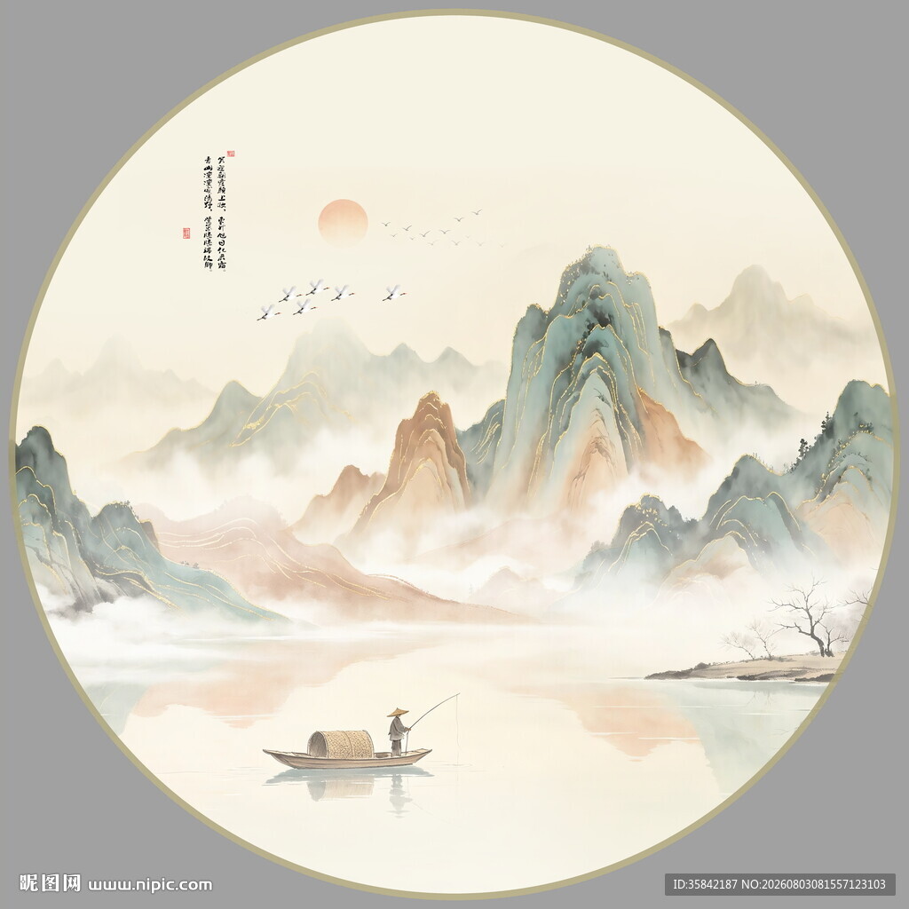 圆形山水画