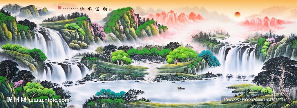 山水国画聚宝盆风水画
