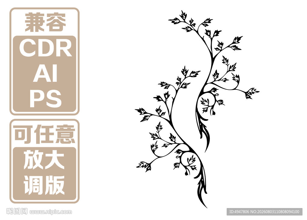 简约黑白花枝 矢量