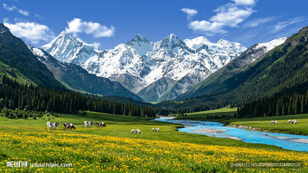 雪山大草原河流