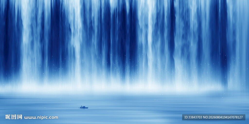 招财瀑布山水画