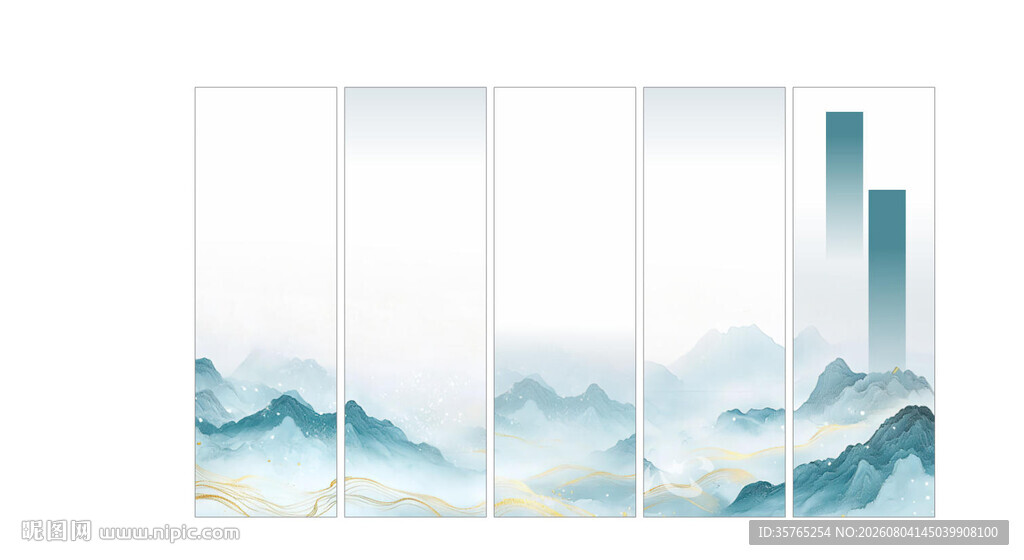 水墨山水屏风画背景墙
