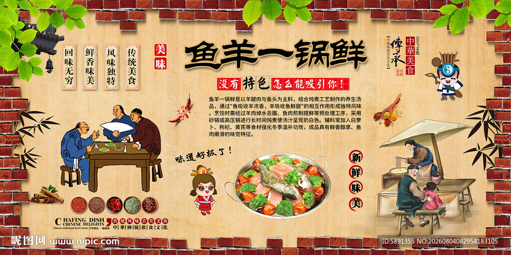鱼羊一锅鲜背景墙