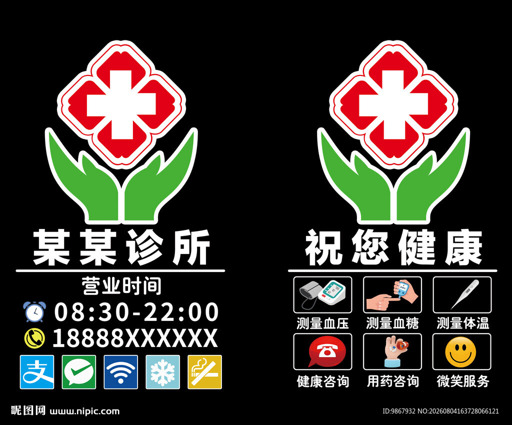 中西医诊所门诊卫生室玻璃门贴纸