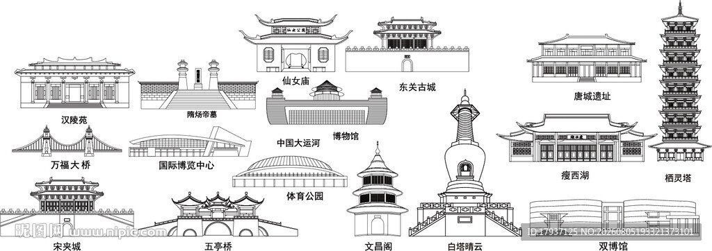 扬州江苏城市建筑剪影地标插