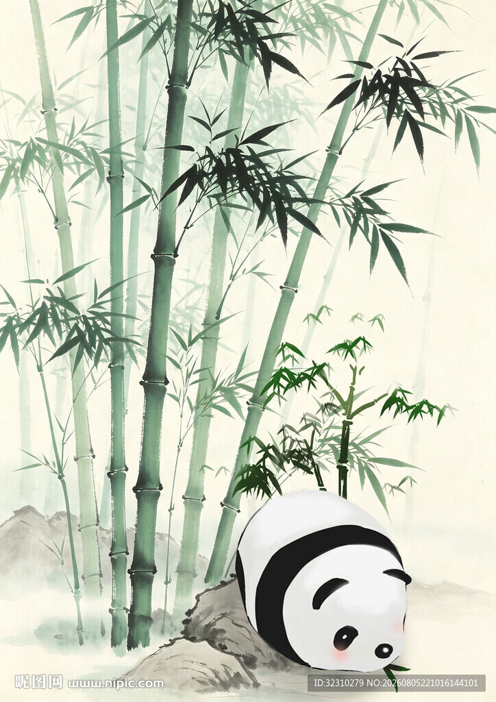 竹林中的憨态熊猫
