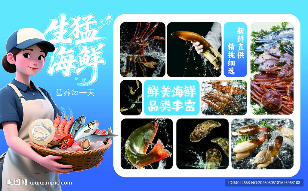 新鲜海鲜海产多样美味呈现