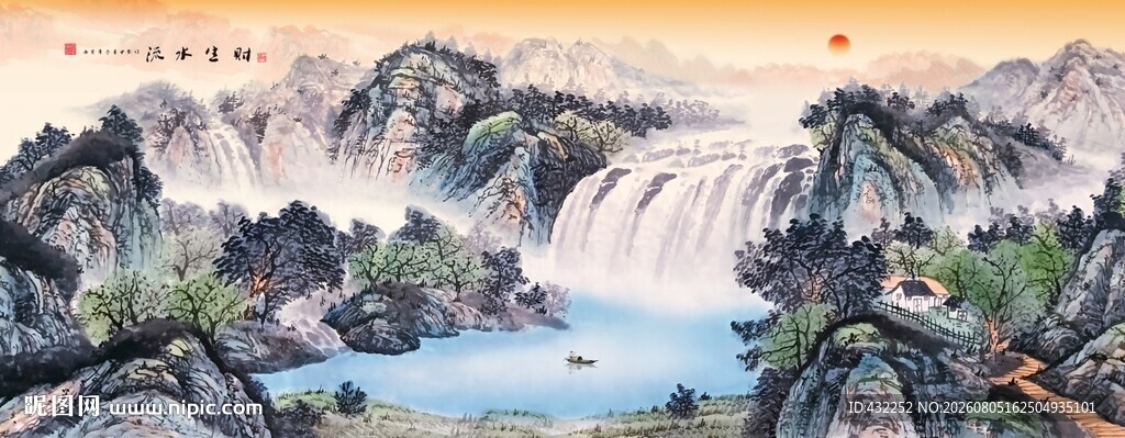 旭日东升聚宝盆风水画