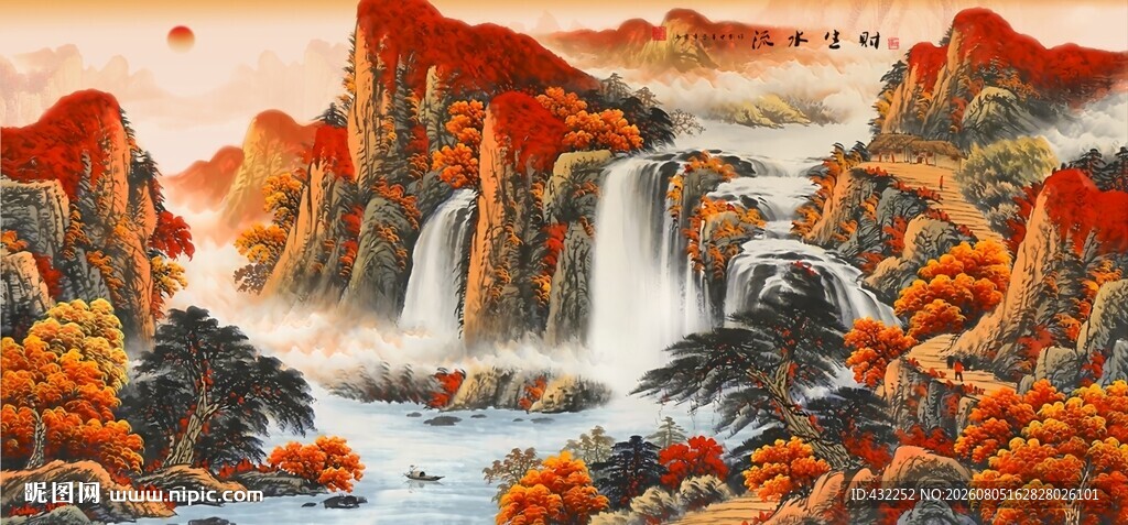 鸿运当头聚宝盆风水画