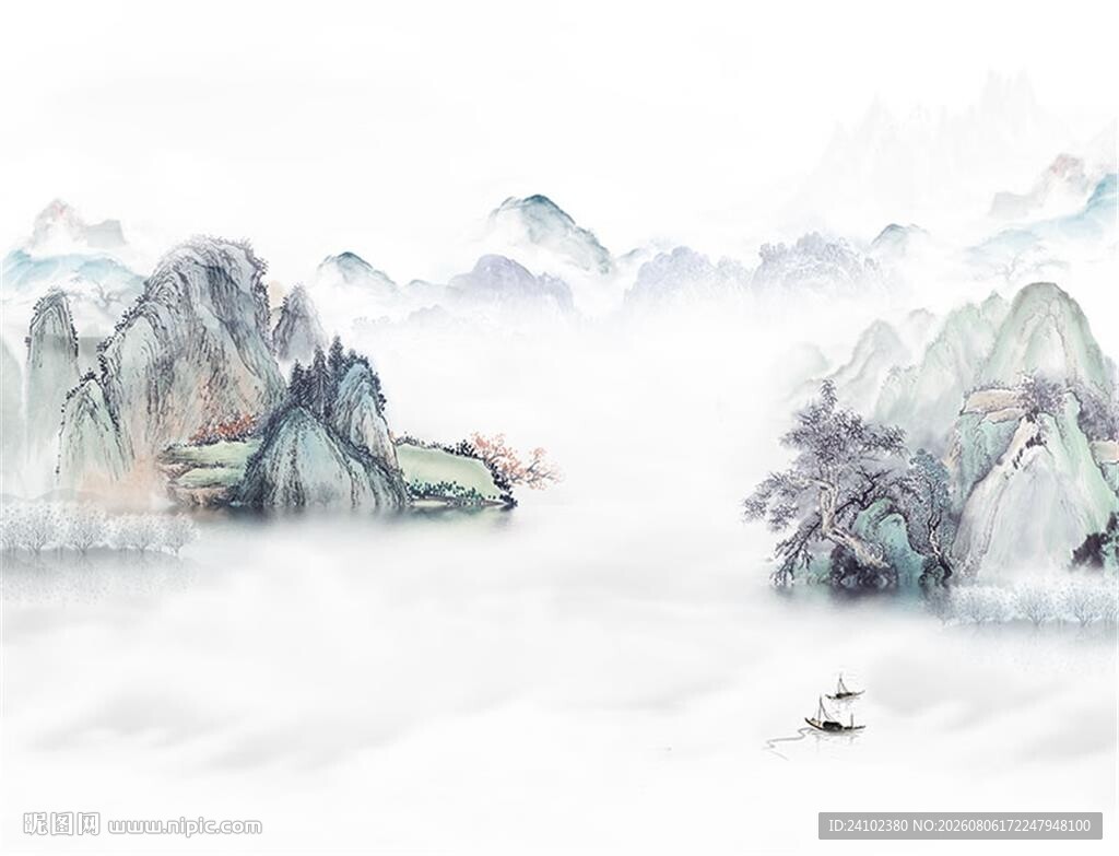 简约意境山水中式壁画