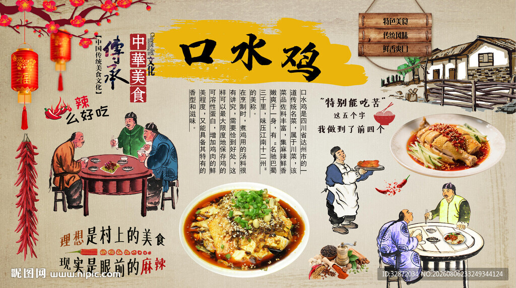 口水鸡背景墙